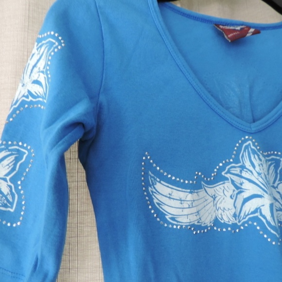 Final Price - Auangard USA Blouse Women's Top Blue Bejeweled Sm - Picture 2 of 5